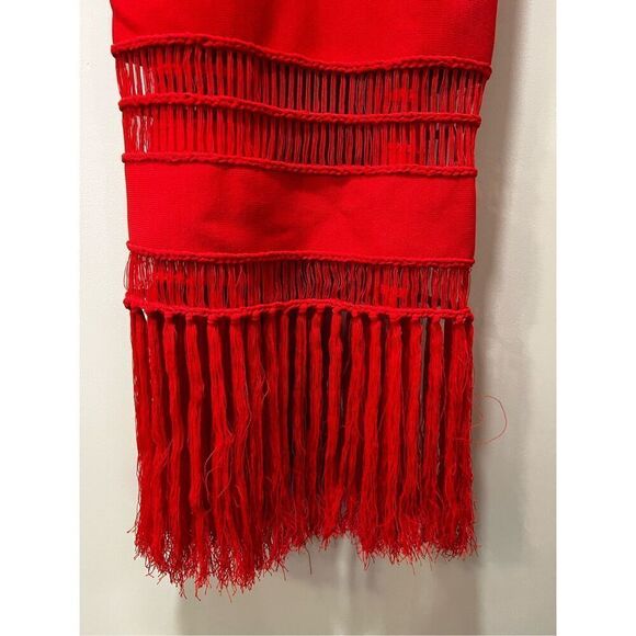 Cult Gaia Women's Red Kiki Knit Sleeveless Fringe Hem Midi Dress Size Large NWOT - Picture 7 of 11
